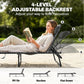 Gray adjustable folding chaise lounge chair with 4 back positions and padded headrest
