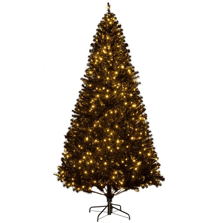 7.5 ft pre-lit artificial Christmas tree with warm white LED lights and black metal stand