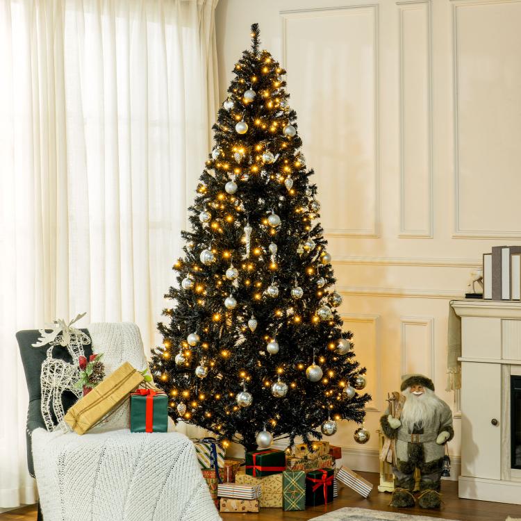 7.5 ft pre-lit artificial Christmas tree with warm white LEDs and silver bauble ornaments