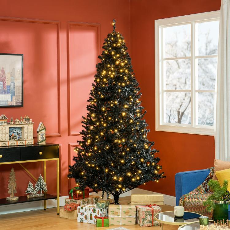 7.5 ft pre-lit artificial Christmas tree with warm white LED lights and black metal stand
