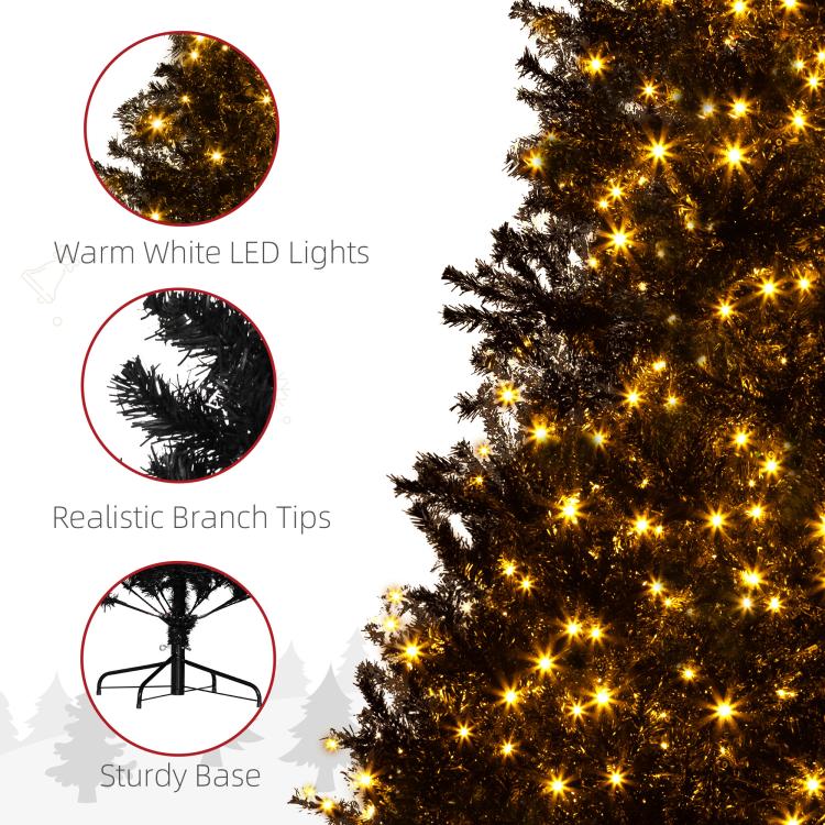 7.5 ft pre-lit artificial Christmas tree with warm white LEDs, realistic tips, sturdy base