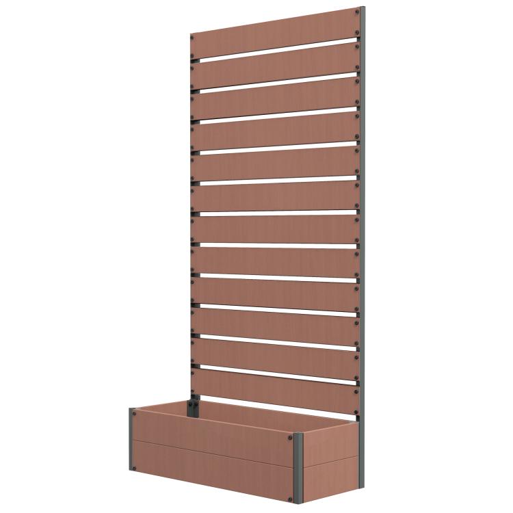 Light brown tall trellis planter with raised bed base and vertical side posts