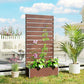 Tall light brown trellis planter with slatted panel and flower-filled raised bed