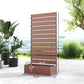 Tall light brown trellis planter with raised bed and labeled height 70.9 in