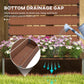 Light brown raised planter showing bottom drainage gap under slatted front