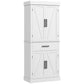 White pantry cabinet with double barn doors and center drawer