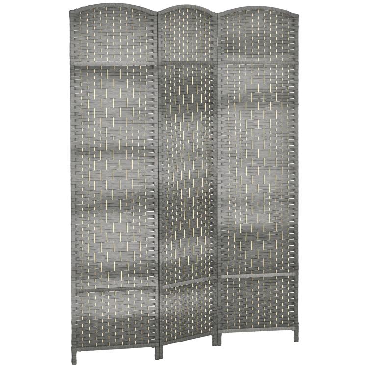 3-panel folding room divider privacy screen in mixed gray woven texture
