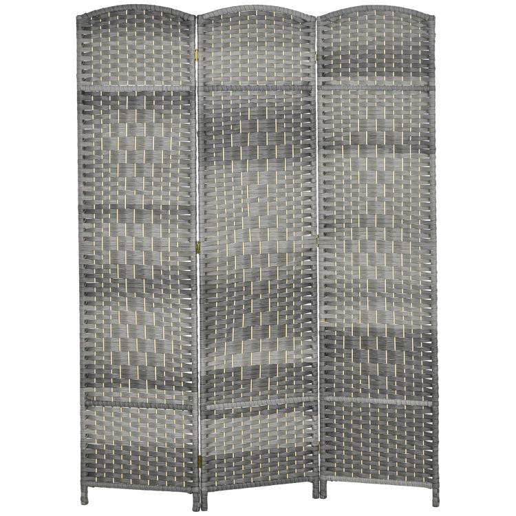 Three-panel folding divider screen with arched top in mixed gray woven pattern