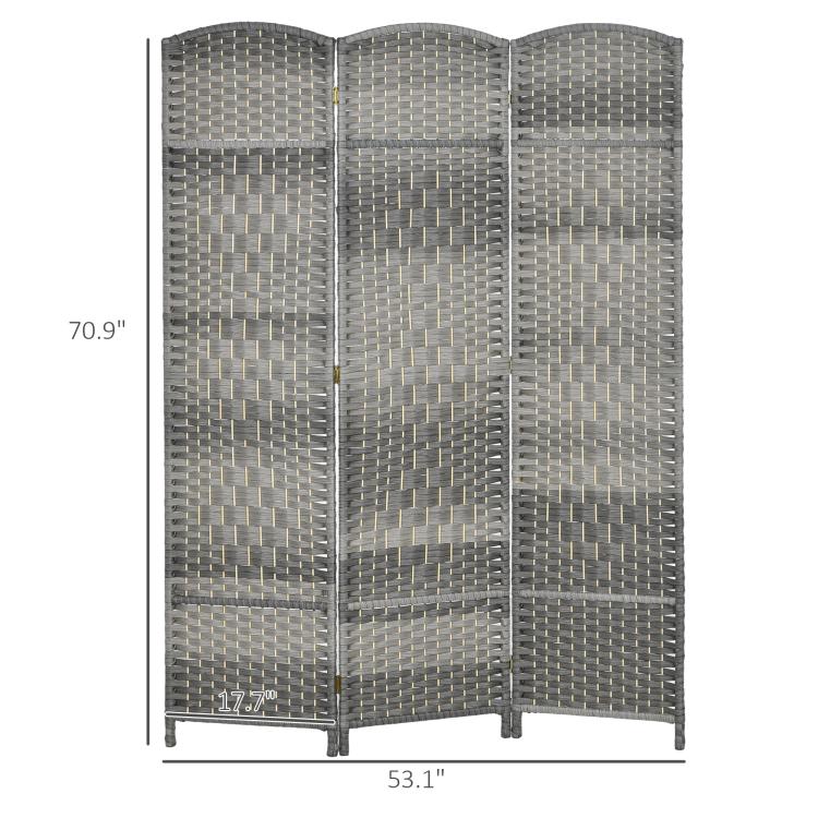 3-panel folding divider screen with arched top in mixed gray woven texture