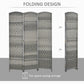 Folding privacy divider screen shown folded and open in mixed gray woven texture