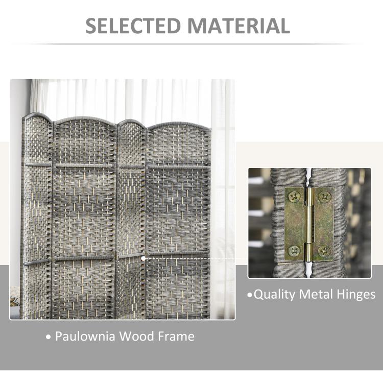 Gray woven divider with Paulownia wood frame and quality metal hinges, arched 3-panel