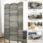 3-panel folding privacy screen in mixed gray woven texture, freestanding