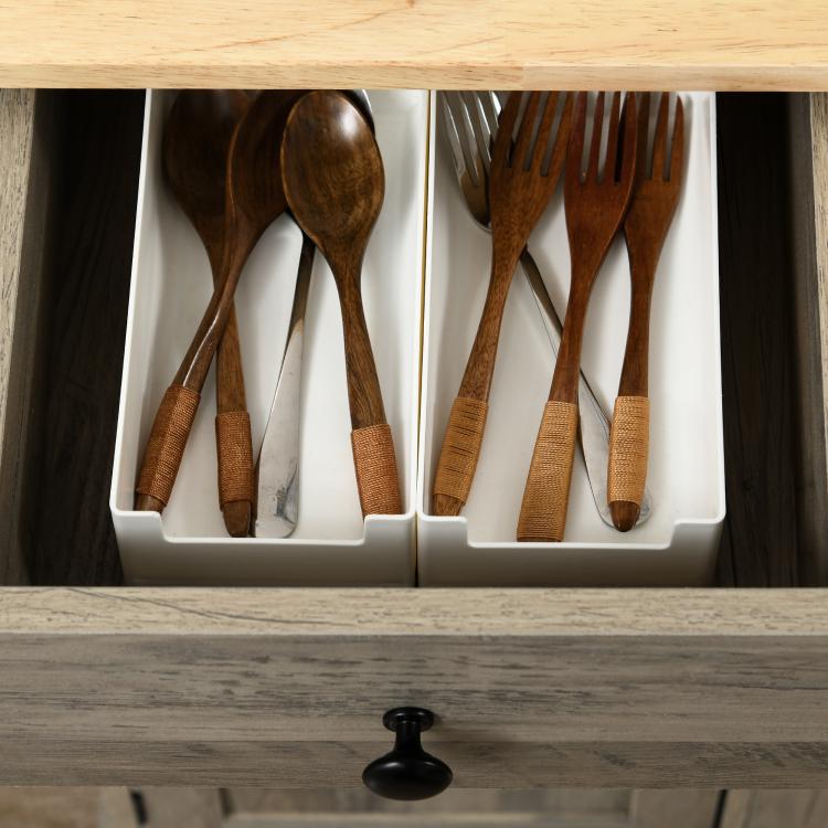 Floor sideboard cabinet drawer with utensil compartments and central divider