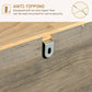 Anti-tipping bracket detail on the cabinet base with metal fastener and corner mount.