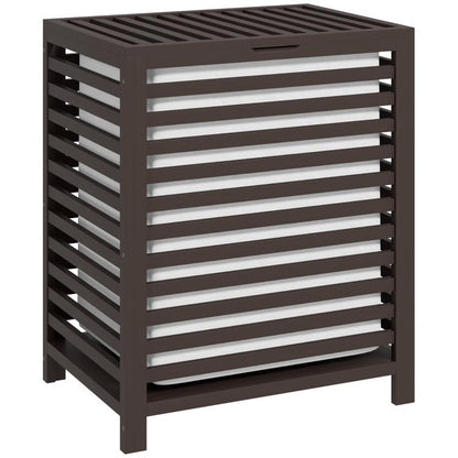 Coffee bamboo laundry hamper with slatted sides and open-top lid