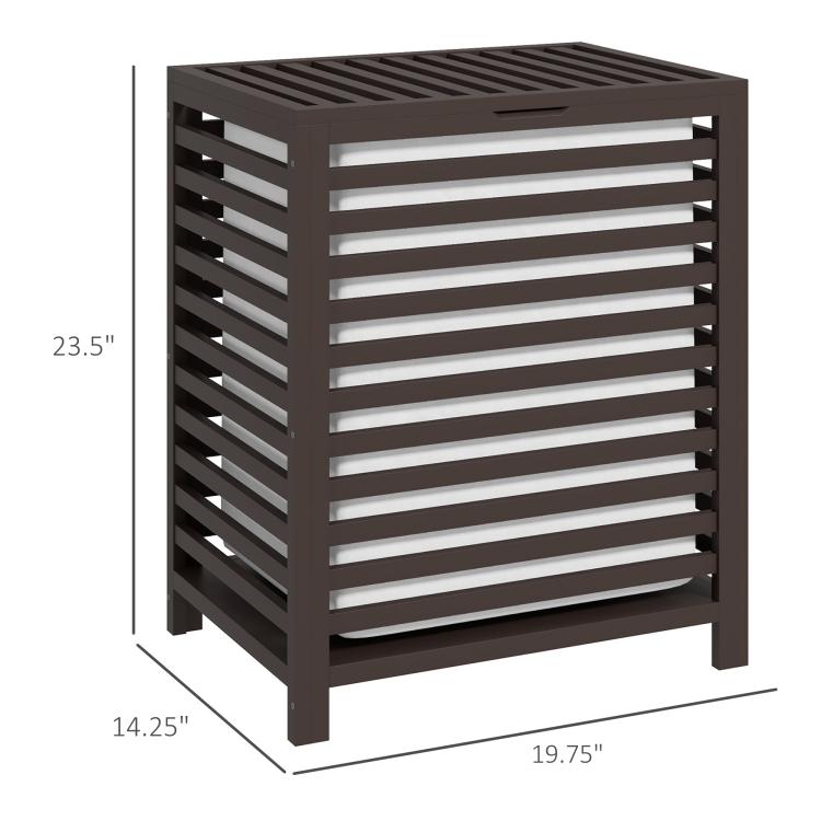 Coffee bamboo laundry hamper with slatted frame and closed top lid