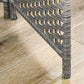 Gray woven 6-panel folding room divider screen, close-up of corner frame