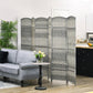 Gray six-panel folding room divider screen with arched woven privacy panels, freestanding