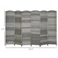 Six-panel gray folding privacy screen with woven panels and bottom stand feet
