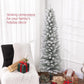 Snow-frosted artificial pencil Christmas tree with metal stand and flocked tips