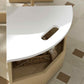 Kids table edge with built-in storage cubby under the white tabletop