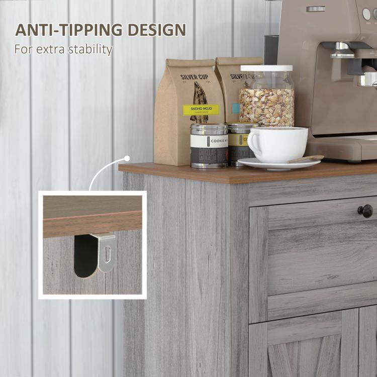 Side panel anti-tipping hardware for extra stability on light gray cabinet