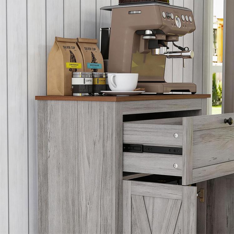 Sideboard cabinet with extended drawer and open cupboard for kitchen storage