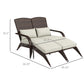 Two-seat high-back wicker adirondack chair with cream seat and back cushions
