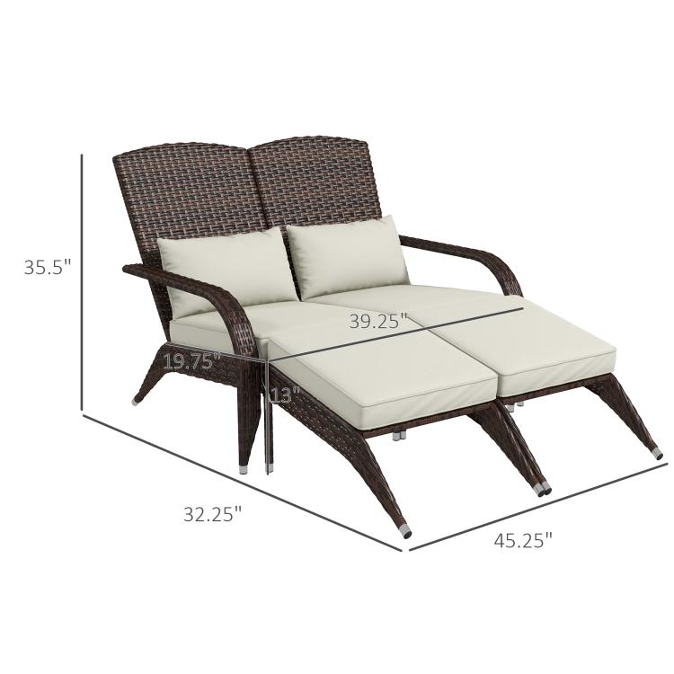 Two-seat high-back wicker adirondack chair with cream seat and back cushions