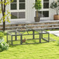 Outdoor gray rabbit hutch with wire-mesh enclosure and open run, rabbit inside