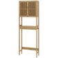 Natural bamboo over-toilet cabinet with slatted doors and two open shelves