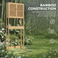 Varnished bamboo over-toilet storage cabinet with slatted doors and open shelves
