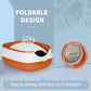 Dome covered cat litter box with lid, white and orange foldable design view