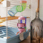 Light blue 5-tier hamster cage with colorful tubes and exercise wheel, portable carrier