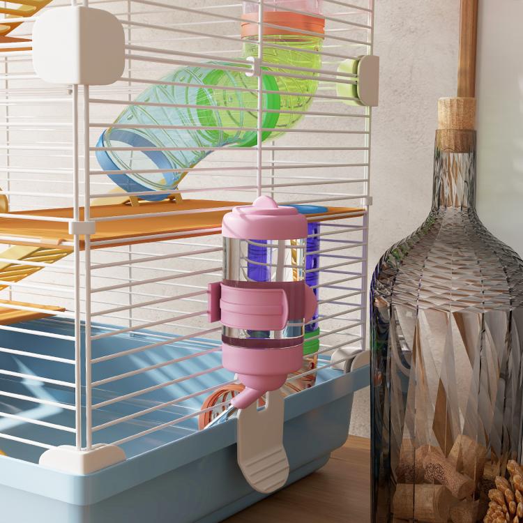 Light blue 5-tier hamster cage with colorful tubes and exercise wheel, portable carrier