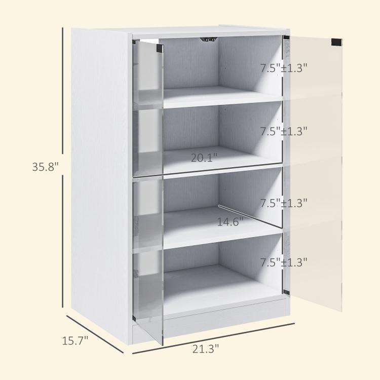 White media cabinet interior view showing multiple shelf levels and open frame