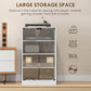 White media cabinet with tempered glass doors and five-tier storage space