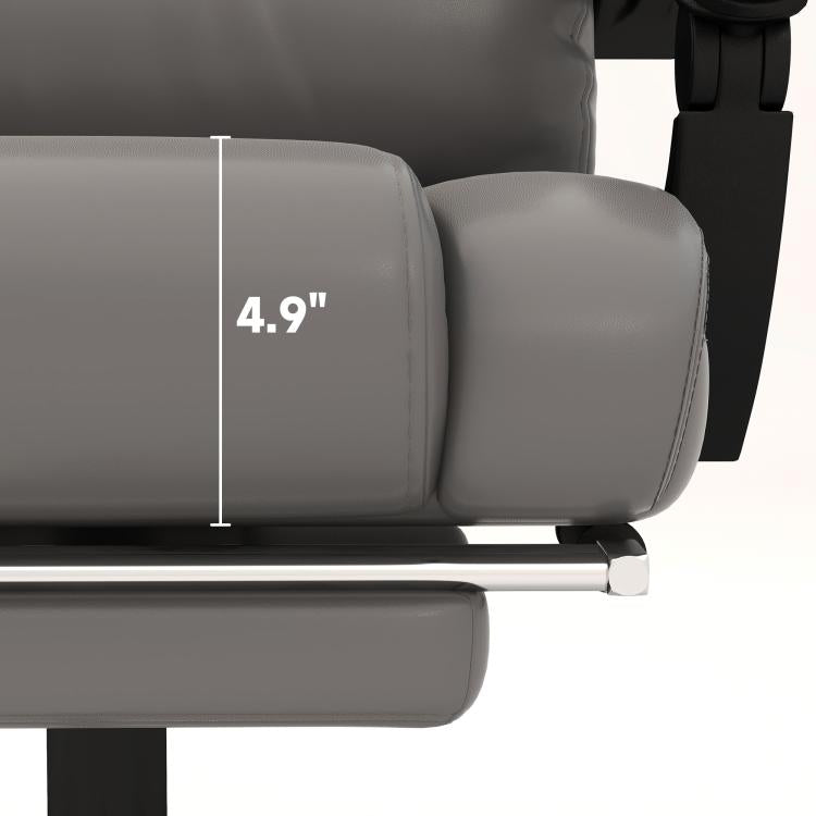 Gray massage office chair armrest and side panel with chrome base support