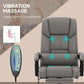 Gray high-back massage office chair with blue vibration nodes on back and seat