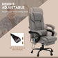 Gray massage office chair with adjustable height lever and reclining footrest