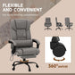Gray massage office chair with rounded back, padded seat, and 360° swivel base