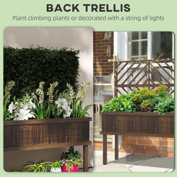 Back trellis raised planter made of dark wood with plant climbing frame