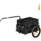 Black bicycle cargo trailer with hitch bar and large rear cargo box