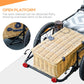 Bicycle cargo trailer open platform with woven basket and attached straps