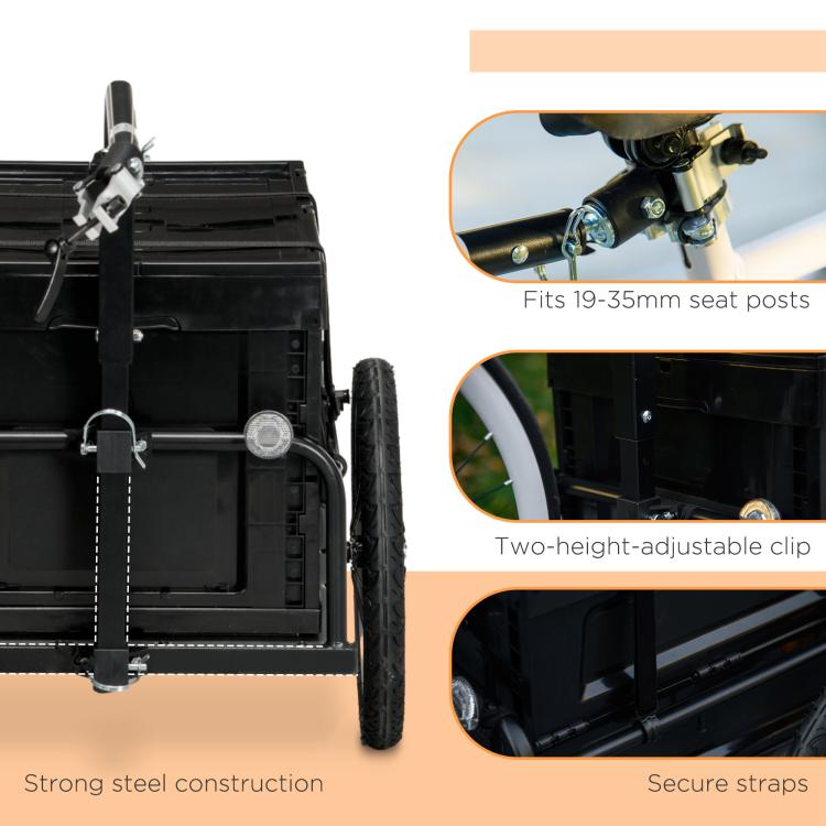 Bicycle cargo trailer attachment with adjustable clip and secure straps for seat posts