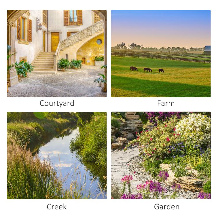 Garden bridge lifestyle collage featuring outdoor yard and garden settings