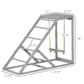 Gray chicken activity center dimensions view with ladder and hanging swing