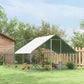 Outdoor gray chicken play activity center inside a fenced coop with ladder and swing