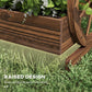 Wooden wagon planter box close-up of side panel and tiered raised design
