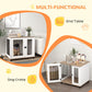 Dog kennel end table shown as end table and crate-style enclosure